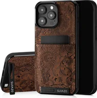 Etui i futerały do telefonów - Etui SURAZO Premium z prawdziwej skóry na tył telefonu Apple iPhone 14 Pro Max Etui odporne na wstrząsy skórzane etui na telefon komórkowy (Ornament Brown) - miniaturka - grafika 1