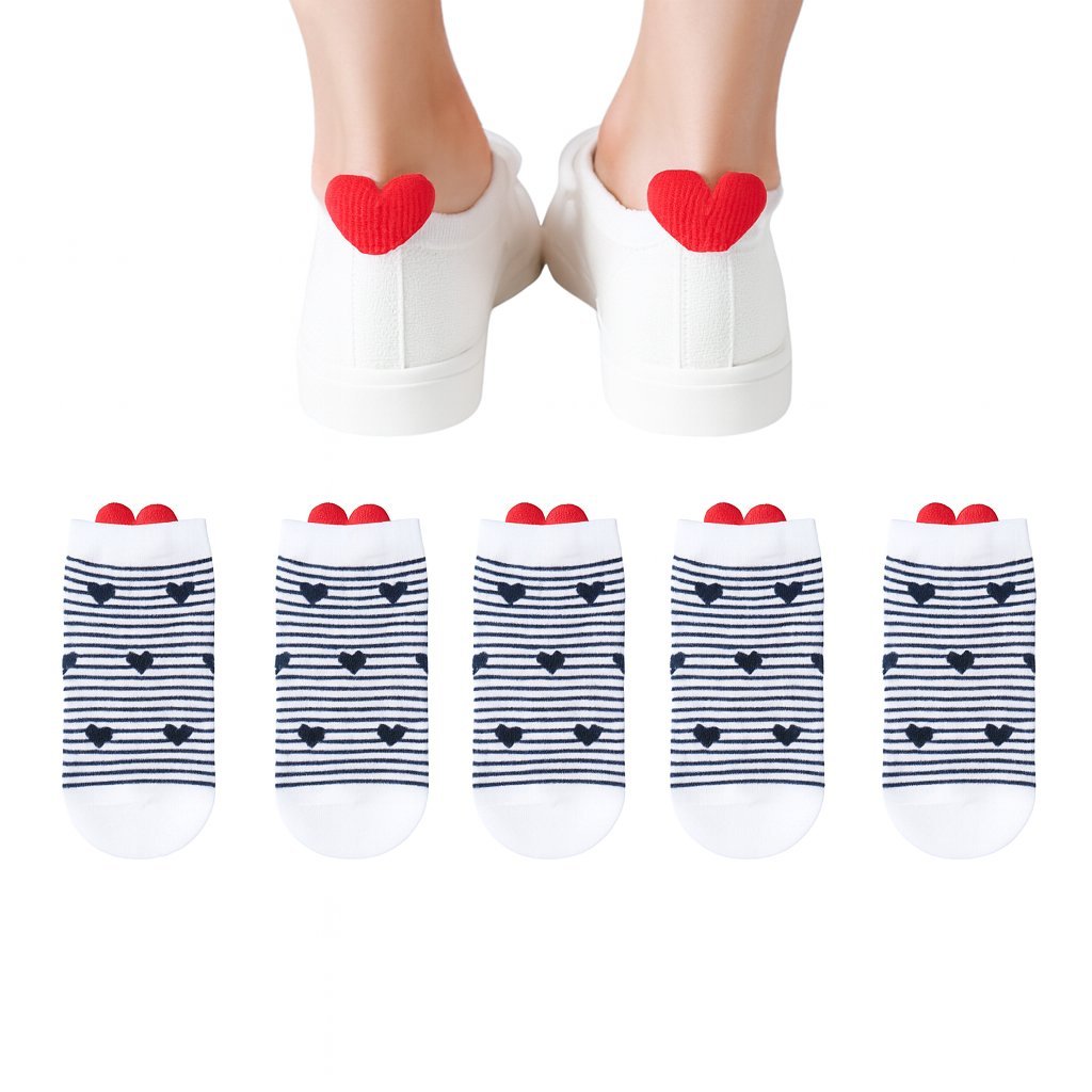 Skarpetki bawełniane damskie 36-39 – zestaw 5 par, białe z sercem