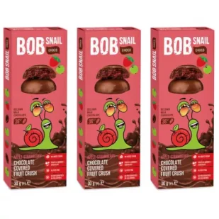 Bob Snail Przekąska jabłkowo-truskawkowa w mlecznej czekoladzie Zestaw 3 x 30 g - Ciastka - miniaturka - grafika 1