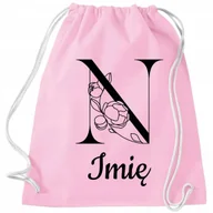 Plecaki worki - Worek Plecak Różowy Twoje Imię "N" Do Szkoły Personalizowany Wzory - miniaturka - grafika 1