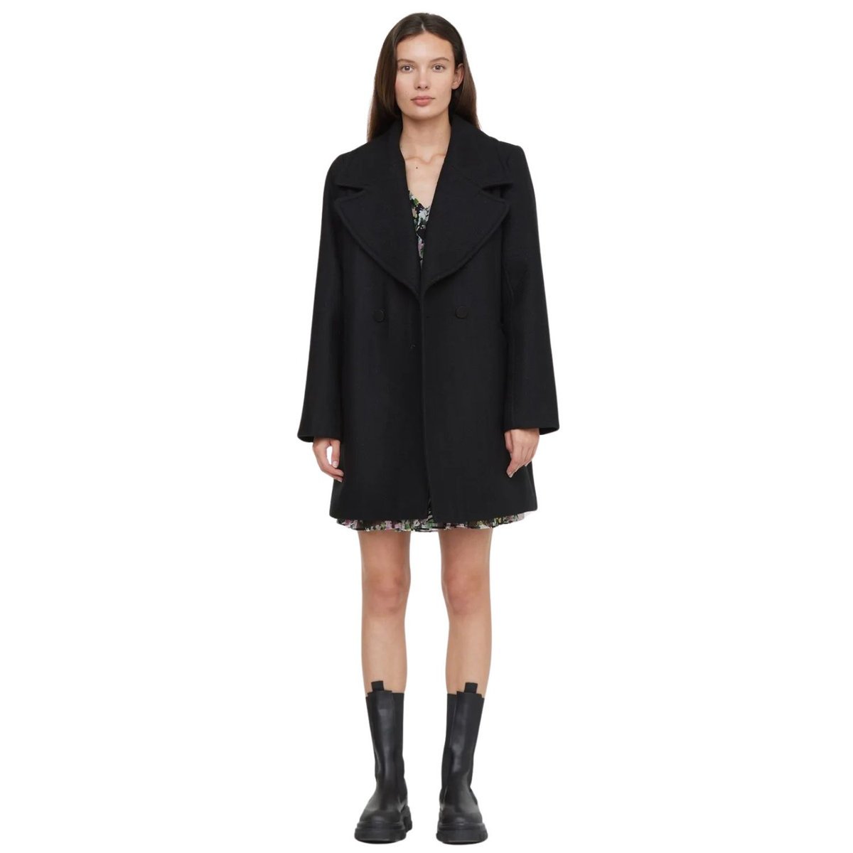 Płaszcz damski Sinequanone Matea wełniany czarny błyszczący-M