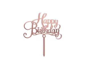 Topper z pleksi na tort Happy Birthday różowe złoto - 1 szt. - Ciasta i półprodukty do ciast - miniaturka - grafika 1