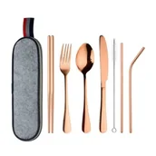 Sztućce dla dzieci - Sztućce podróżne, 8 sztuk - Różowe złoto - miniaturka - grafika 1