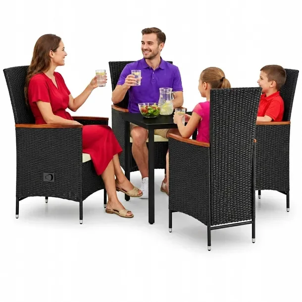 Zestaw Mebli Ogrodowych Rattan PE Czarny, Stół 80x80x74 cm, Krzesła 58x62x1
