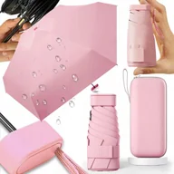 Parasole - MINI SKŁADANY PARASOL MANUALNY KIESZONKOWY KOMPAKTOWY ETUI RÓŻOWY - miniaturka - grafika 1