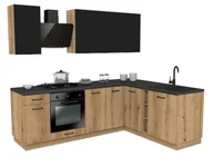 Meble kuchenne - Zestaw Mebli Kuchennych Presto 240X180 Cm Płyta Laminowana Czarny/Dąb Evoke - miniaturka - grafika 1