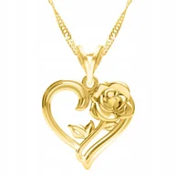 Naszyjniki - Złoty Naszyjnik Serce z Kwiatkiem Kwiat Serduszko Róża Tulipan SREBRO 925 - miniaturka - grafika 1