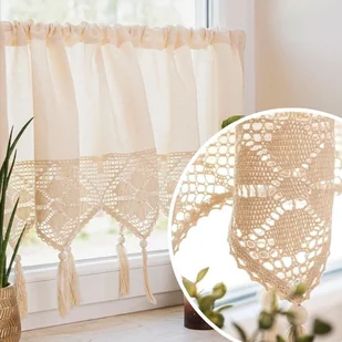 Gotowa bawełniana zazdrostka z ażurem, Rachela, kolor kremowy, oferowana w rozmiarze: 150x90 cm - Firany - miniaturka - grafika 1