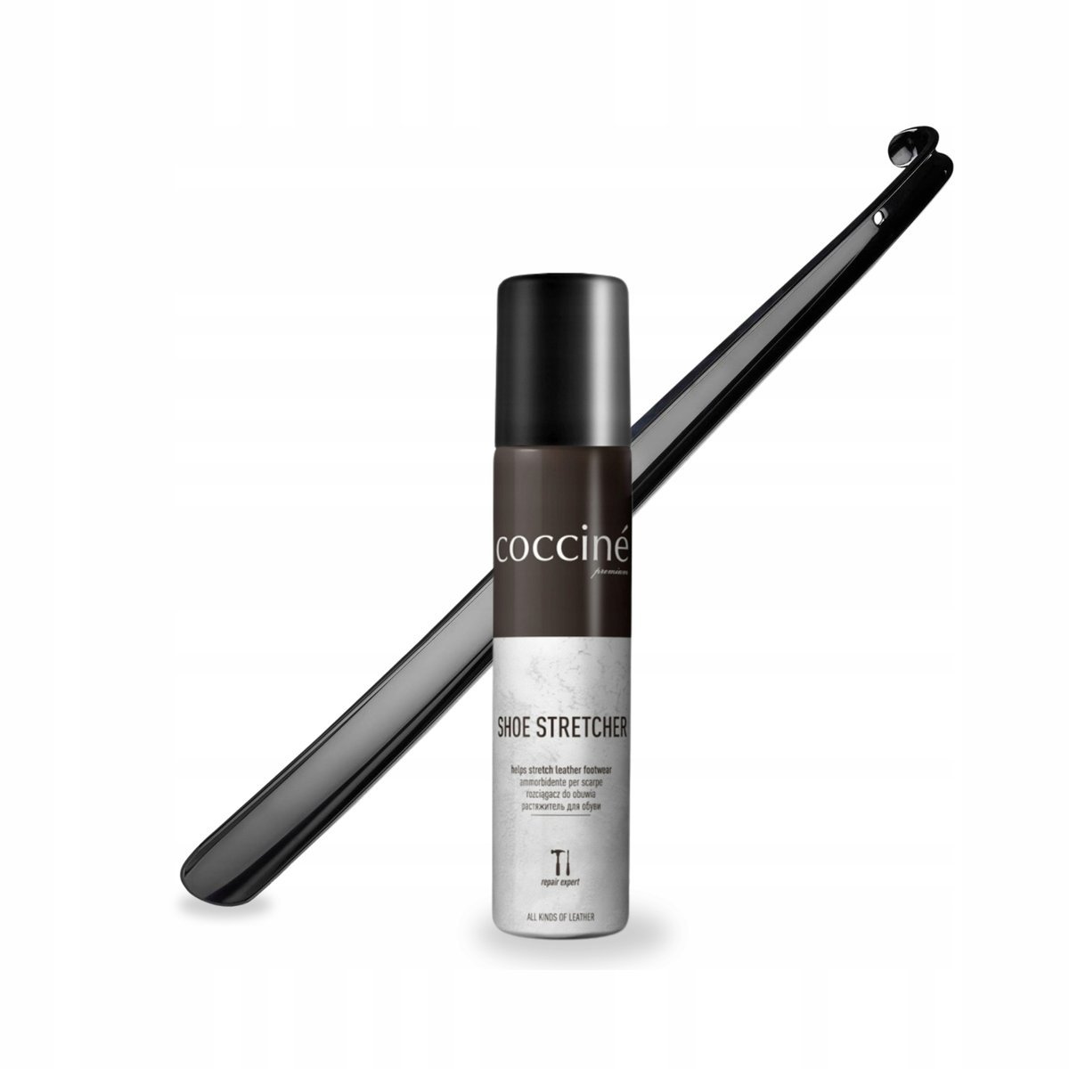 Łyżka do Butów Długa Czarna i Shoe Stretcher Rozciągacz Coccine Zestaw 2w1