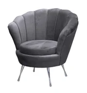 Krzesła - Fotel tapicerowany SHELL, fotel w tkaninie welurowej, fotel relaksacyjny w kolorze: szary, krzesło do jadalni z metalowymi nogami w kolorze: srebrny - miniaturka - grafika 1