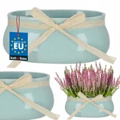 Donice - DONICA DONICZKA OSŁONKA CERAMICZNA SZKLIWIONA OWALNA 18x9 CM MIĘTOWA KWIATY - miniaturka - grafika 1