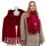 Apaszki i szaliki damskie - Ciepły szalik damski gładki szal duży premium na jesień zimę PETERSON czerwony - miniaturka - grafika 1