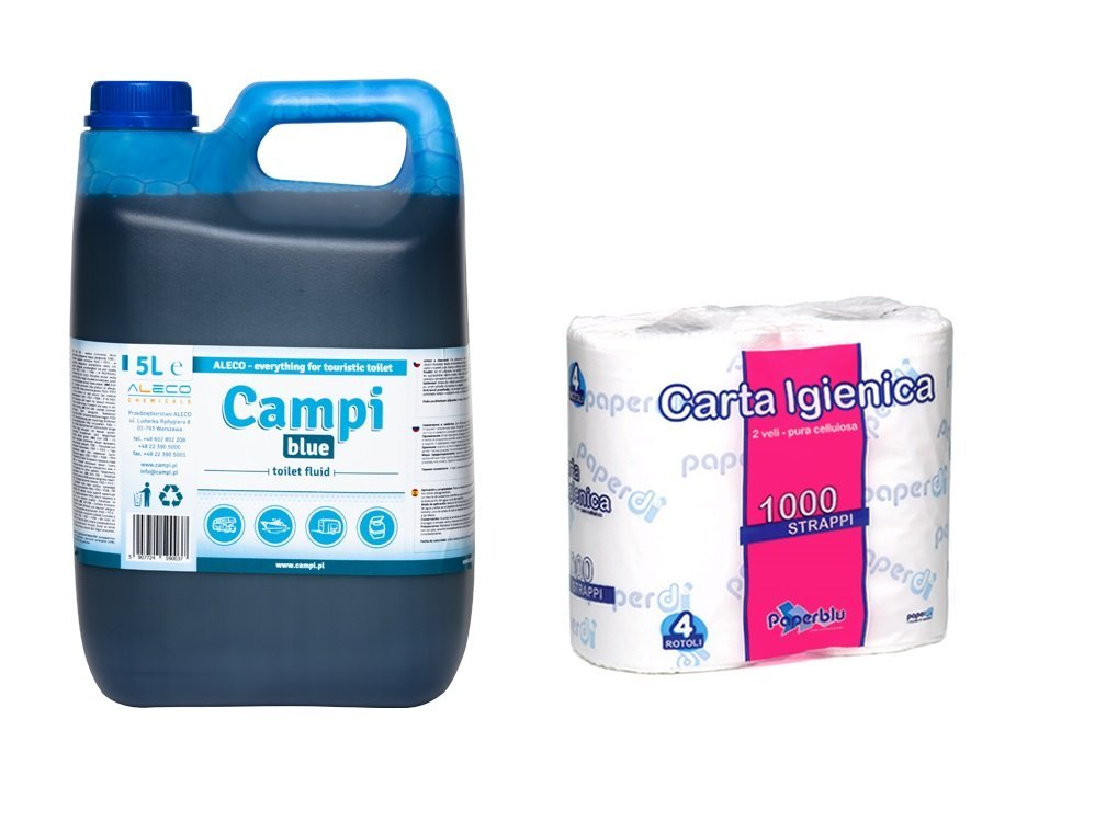 PŁYN DO TOALET TURYSTYCZNYCH WC KONCENTRAT CAMPI RED 5L + PAPIER 4 ROLKI