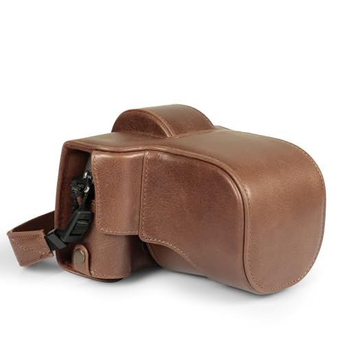 MegaGear Etui na aparat z prawdziwej skóry do Fujifilm X-T50 (16-50 mm i 18-55 mm) - stylowe i ochronne, Brązowy, Etui na aparat z prawdziwej skóry