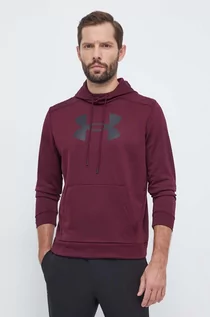 Bluzy męskie - Under Armour bluza treningowa kolor bordowy z kapturem z nadrukiem - grafika 1