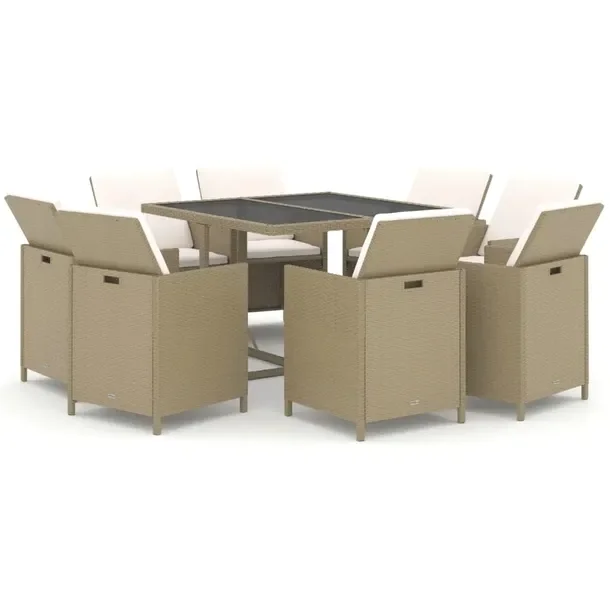 Zestaw Mebli Ogrodowych Rattan PE Beżowy, Stół 109x107x74cm, Krzesła 52x56x