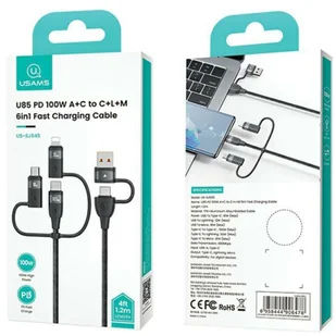 USAMS Kabel U85 2xUSB-C/USB/Micro-USB/ Lightning 6w1 1,2m 100W PD Fast Charge czarny/black SJ645USB01 (US-SJ645) - Kable - miniaturka - grafika 7