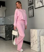Dresy damskie - Komplet Dresowy Marina NOWA KOLEKCJA WIOSENNA Szerokie Nogawki Róż L - miniaturka - grafika 1