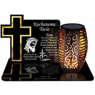 Lampiony i znicze - ZNICZ SOLARNY LED WIECZNY PODSTAWKA NA CMENTARZ GRÓB Krzyż EFEKT PŁOMIENIA DLA TATY - miniaturka - grafika 1