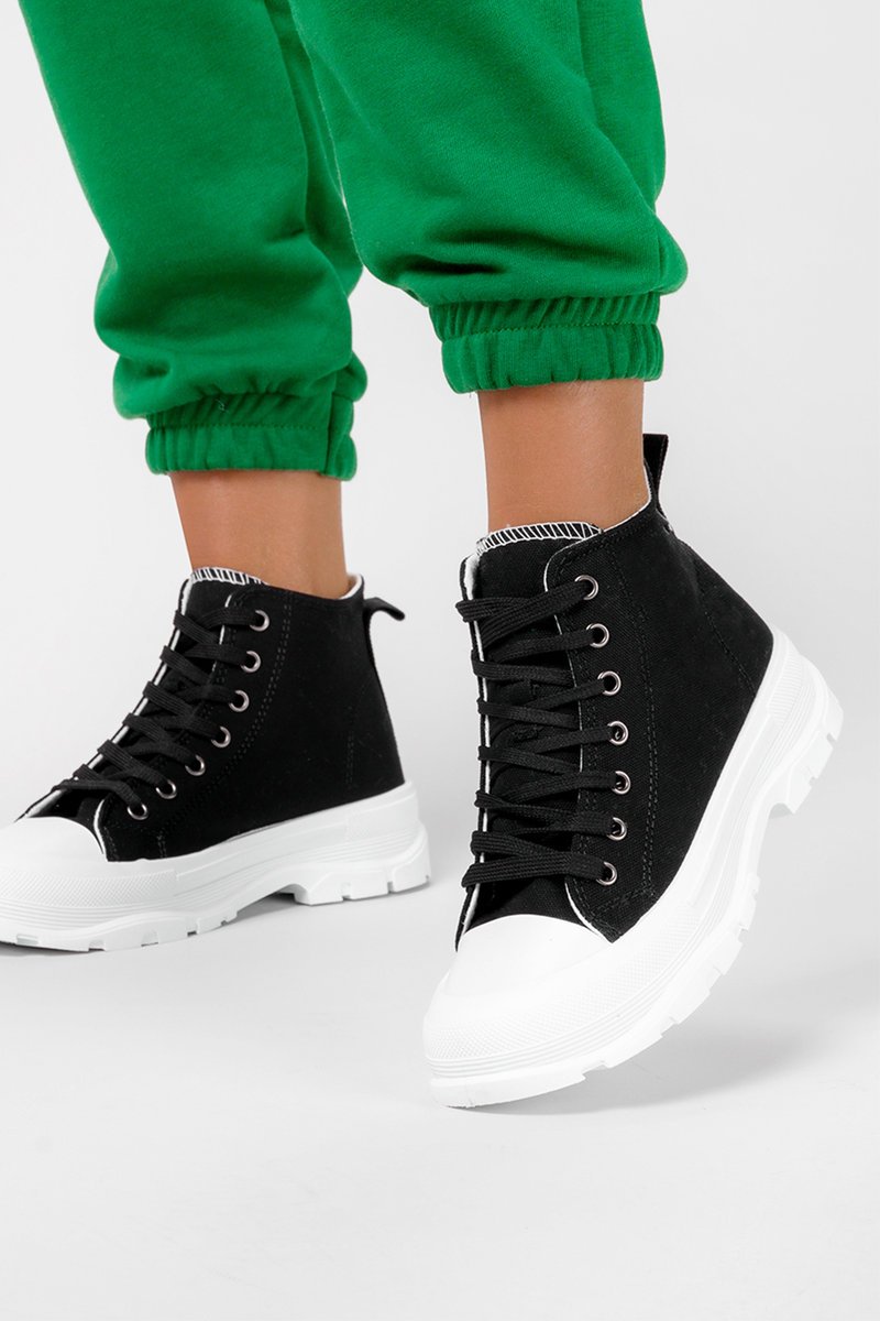 Czarne trampki na platformie wysokie buty sportowe damskie sznurowane Casu SJ2095-1-39