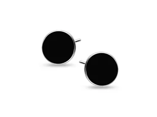 Okrągłe rodowane srebrne kolczyki czarna emalia srebro 925 Z1681E - Kolczyki - miniaturka - grafika 1
