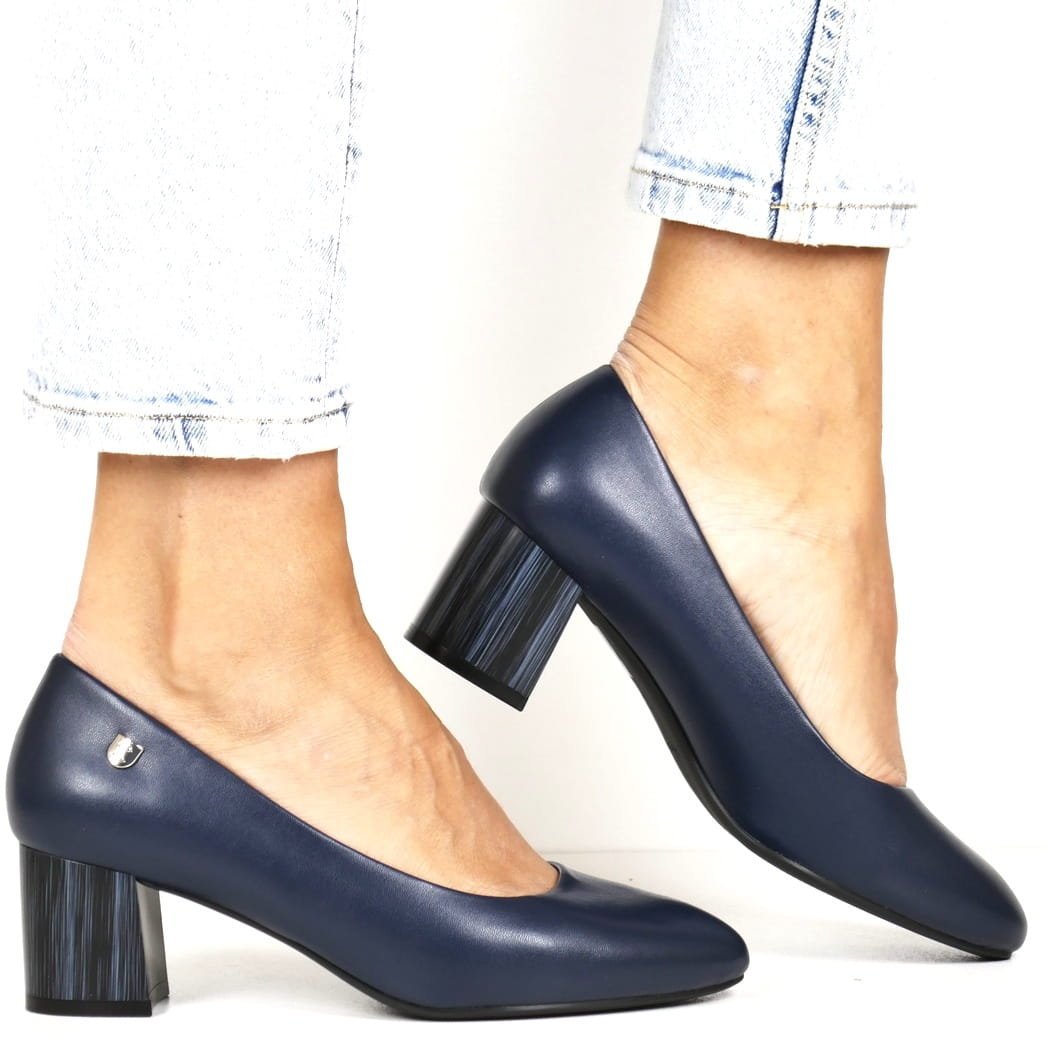 CZÓŁENKA Z OZDOBNYM OBCASEM SERGIO LEONE 404 GRANATOWE, 38, 25,0cm