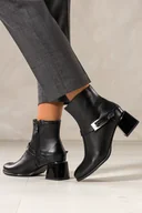 Botki damskie - Czarne botki skórzane damskie na ozdobnym klocku pasek ze srebrną klamerką PRODUKT POLSKI Casu 39437 - miniaturka - grafika 1