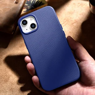 iCarer Litchi Premium Leather Case skórzane etui iPhone 14 magnetyczne z MagSafe ciemnoniebieski (WMI14220709-DB) - Etui i futerały do telefonów - miniaturka - grafika 17