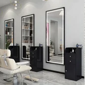 Meble fryzjerskie - Konsola konsoleta fryzjerska barberska lustro fryzjerskie LED rama aluminiowa 180x70 STD - miniaturka - grafika 1