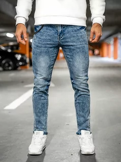 Spodnie męskie - Granatowe spodnie jeansowe męskie regular fit Denley HY1050 - grafika 1
