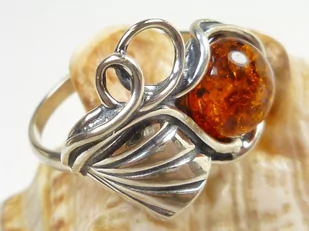 112-119 Pierścionek Srebro z Bursztynem - rozm.16 - Pierścionki - miniaturka - grafika 1