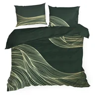 Pościel - Pościel satynowa PREMIUM 180x200 Eurofirany ciemnozielona złota fantazja - miniaturka - grafika 1