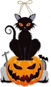 Dekoracje sali - Korbi ZAWIESZKA HALLOWEEN DEKORACJA NA DRZWI WISZĄCA OZDOBA KOT DYNIA NAGROBEK 7 - miniaturka - grafika 1