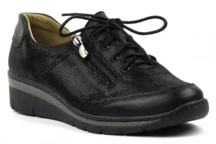 Skórzane buty damskie sportowe - Helios Komfort 334-2, czarne - Półbuty damskie - miniaturka - grafika 1