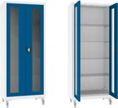 Meble i wyposażenie gabinetów medycznych - XSML.112.9010.5010 mobilna szafa lekarska 2-skrzydłowa 1-komorowa biało-niebieska na kołach - miniaturka - grafika 1