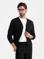 Bluzy męskie - Monochromatyczny dzianinowy męski kardigan z wiskozą czarny V2 OM-SWCD-0126 M - miniaturka - grafika 1