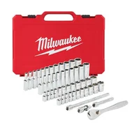Klucze i nasadki - Milwaukee zestaw nasadek calowych-metrycznych 1/4" z grzechotką 50 elementów w walizce 4932464944 - miniaturka - grafika 1