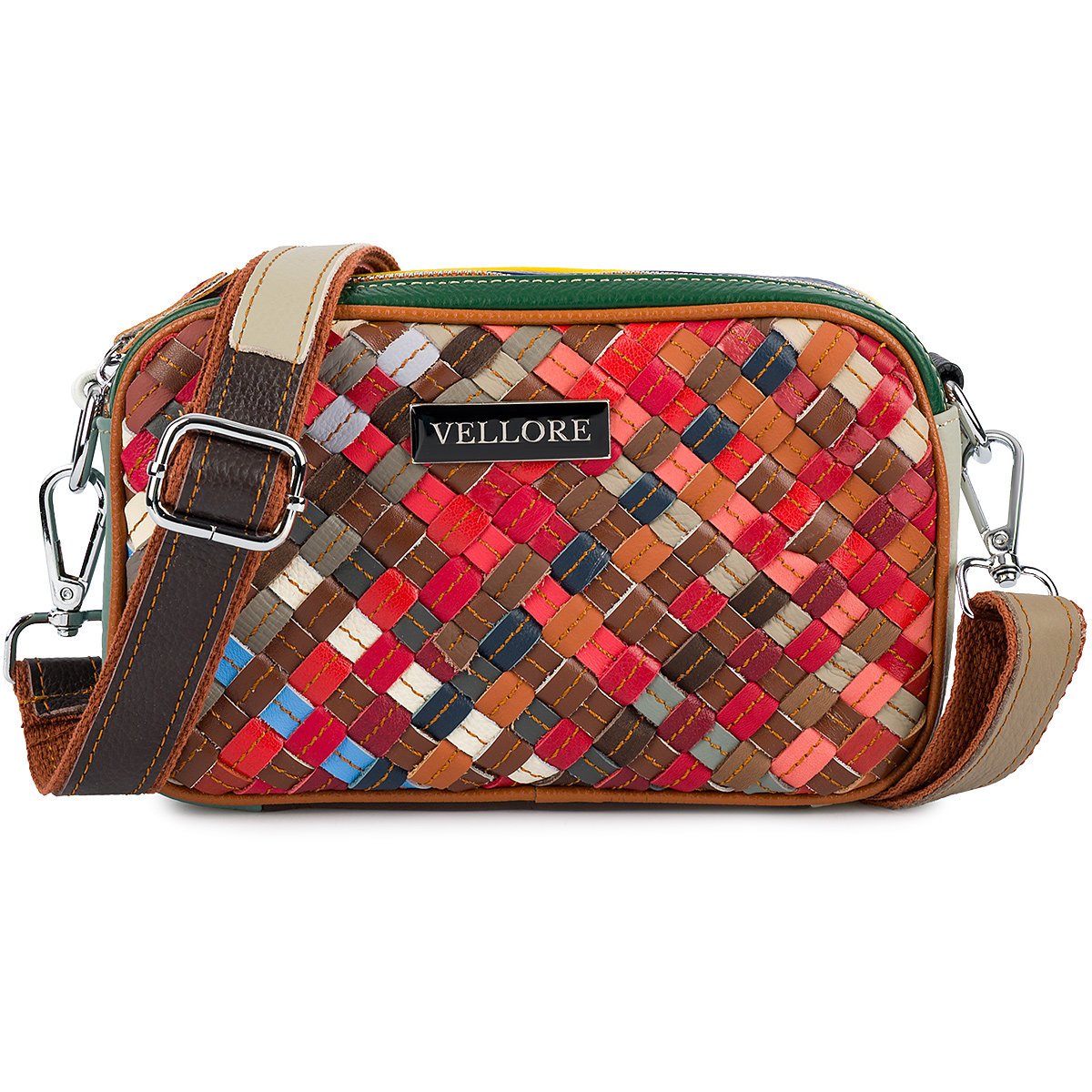 Kolorowa Torebka Damska skórzana Patchwork Listonoszka na ramię Torba Mała