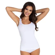 Koszulki i topy damskie - Koszulka-TANK TOP biała r. L - z szerokimi ramiączkami, klasyczna, uniwersalna, jako bielizna, jako top wierzchni, elegancka, gładka, głęboki dekolt - miniaturka - grafika 1