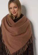 Apaszki i szaliki damskie - Jasnobrązowy Trójkątny Szalik z Wiskozy i Bawełny z Frędzlami Vetirala - miniaturka - grafika 1