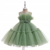Sukienki - ŚLICZNA SUKIENKA DZIECIĘCA WIZYTOWA OKAZJE ROZKLOSZOWANA ZIELONA 122/128 - miniaturka - grafika 1