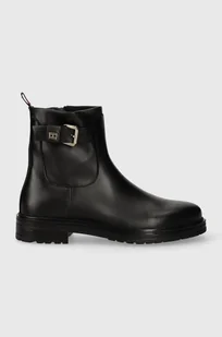 Tommy Hilfiger botki skórzane BELT BOOTIE LEATHER damskie kolor czarny na płaskim obcasie FW0FW07479 - Botki damskie - miniaturka - grafika 1