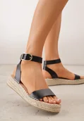 Sandały damskie - Czarne Sandały VICES na Platformie z Plecionki z Szerokim Paskiem z Klamrą Jurelle - Renee - miniaturka - grafika 1