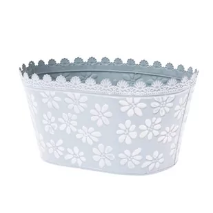 Osłonka metalowa na doniczkę Flowers niebieski, 22 x 11 x 14,5 cm - Donice - miniaturka - grafika 1