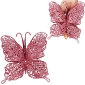 Ozdoby bożonarodzeniowe - Dekoracja świąteczna motyl brokatowy zawieszka choinkowa różowa - miniaturka - grafika 1