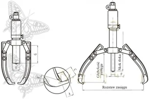 Ściągacz hydrauliczny (siła: 5 T, rozstaw zasięgu: 50-200 mm, głębokość zasięgu: 140mm) 08780095 - Prasy - miniaturka - grafika 2