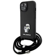 Etui i futerały do telefonów - Karl Lagerfeld KLHCP15SSAKCPSK iPhone 15 6.1" hardcase czarny/black Crossbody Saffiano Metal Pin Karl & Choupette - miniaturka - grafika 1