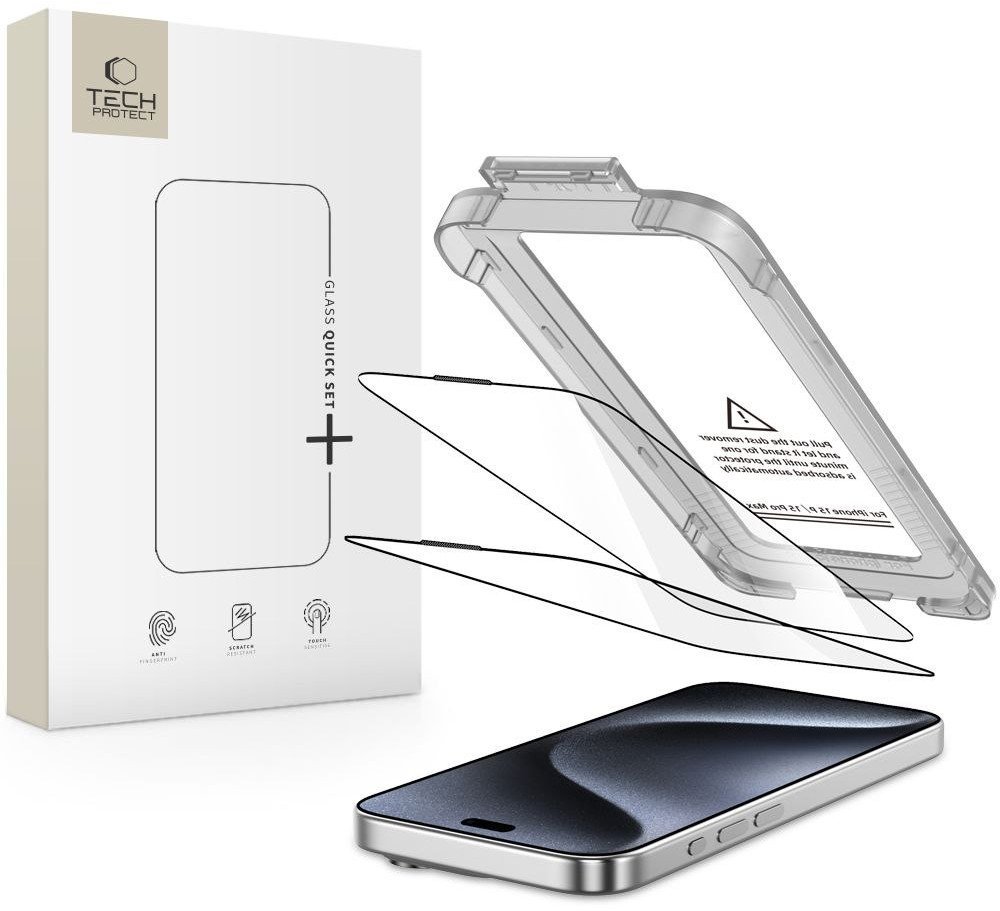 SZKŁO HARTOWANE TECH-PROTECT QUICK SET+ 2-PACK IPHONE 15 PRO BLACK