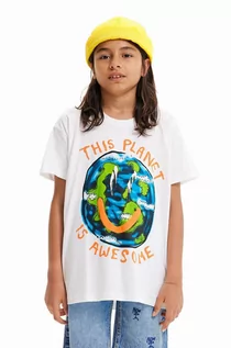 Koszulki dla chłopców - Desigual t-shirt bawełniany dziecięcy kolor biały z nadrukiem - grafika 1