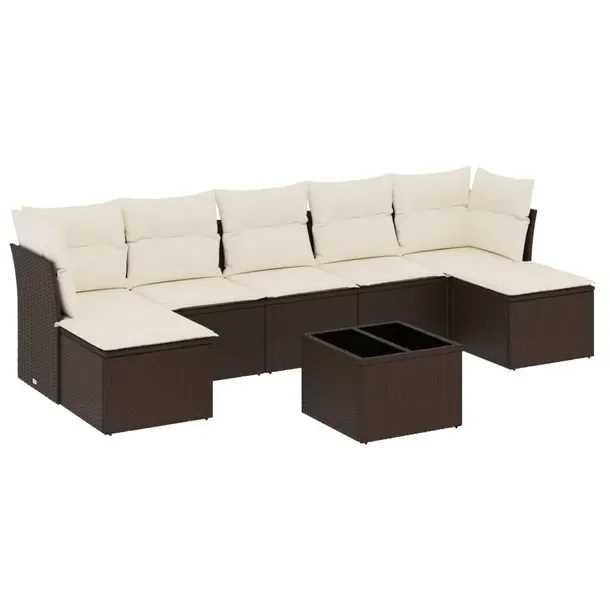 Zestaw mebli ogrodowych brązowy z poduszkami, rattan PE, wymiary 55x62x69